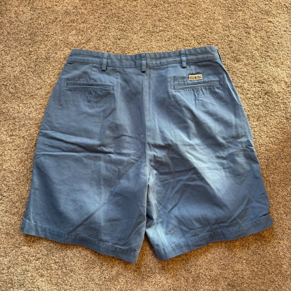 Polo Ralph Lauren Andrew Shorts Mens 36 Blue Double Pleated Chino Cotton Twill